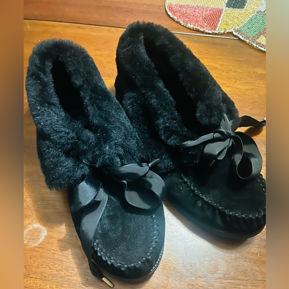 Tory Burch Black Fur Moccasins